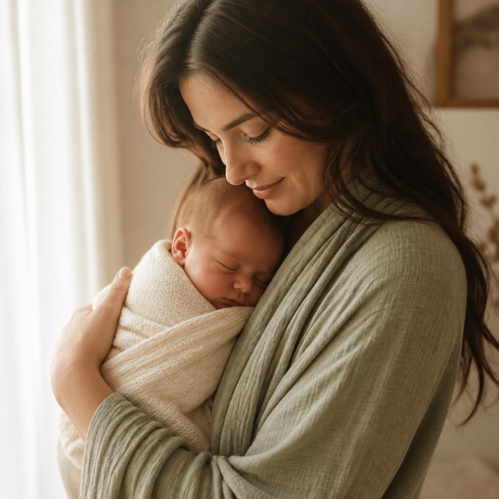 Maman tenant son bébé endormi doucement