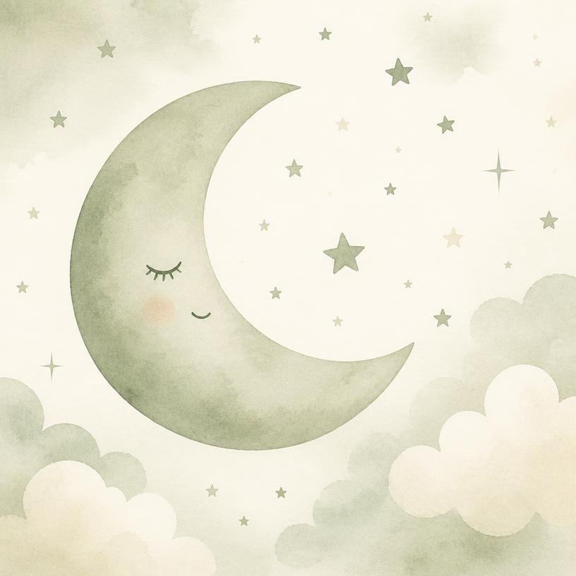 Illustration douce d'une lune endormie avec des étoiles